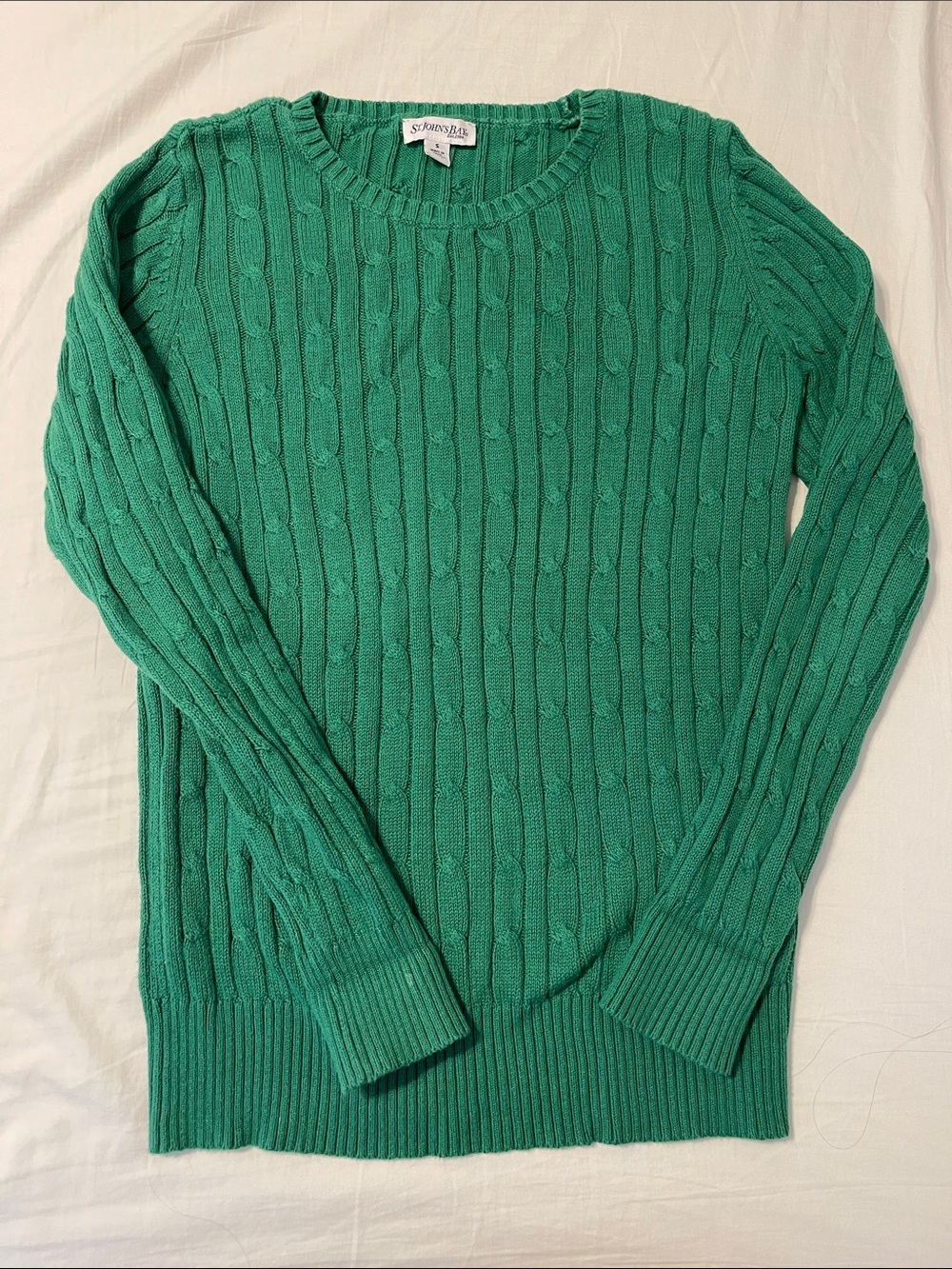 Vintage St. John's Bay Green Cable-Knit Crewneck Sweater
